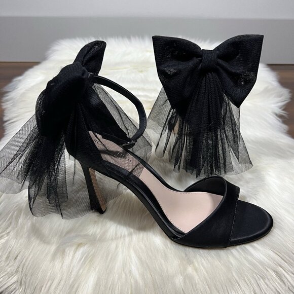 Antonio Melani Born On Fifth Size 8.5 M Black Satin Elle Tulle Bow Back Heels - Picture 2 of 13